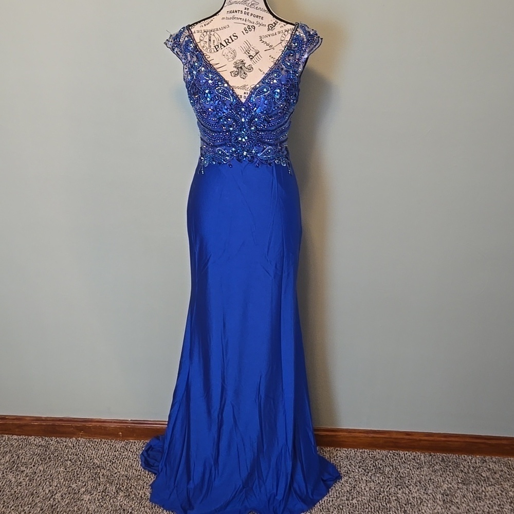 Navy Blue Beaded Alyce Paris Prom Dress